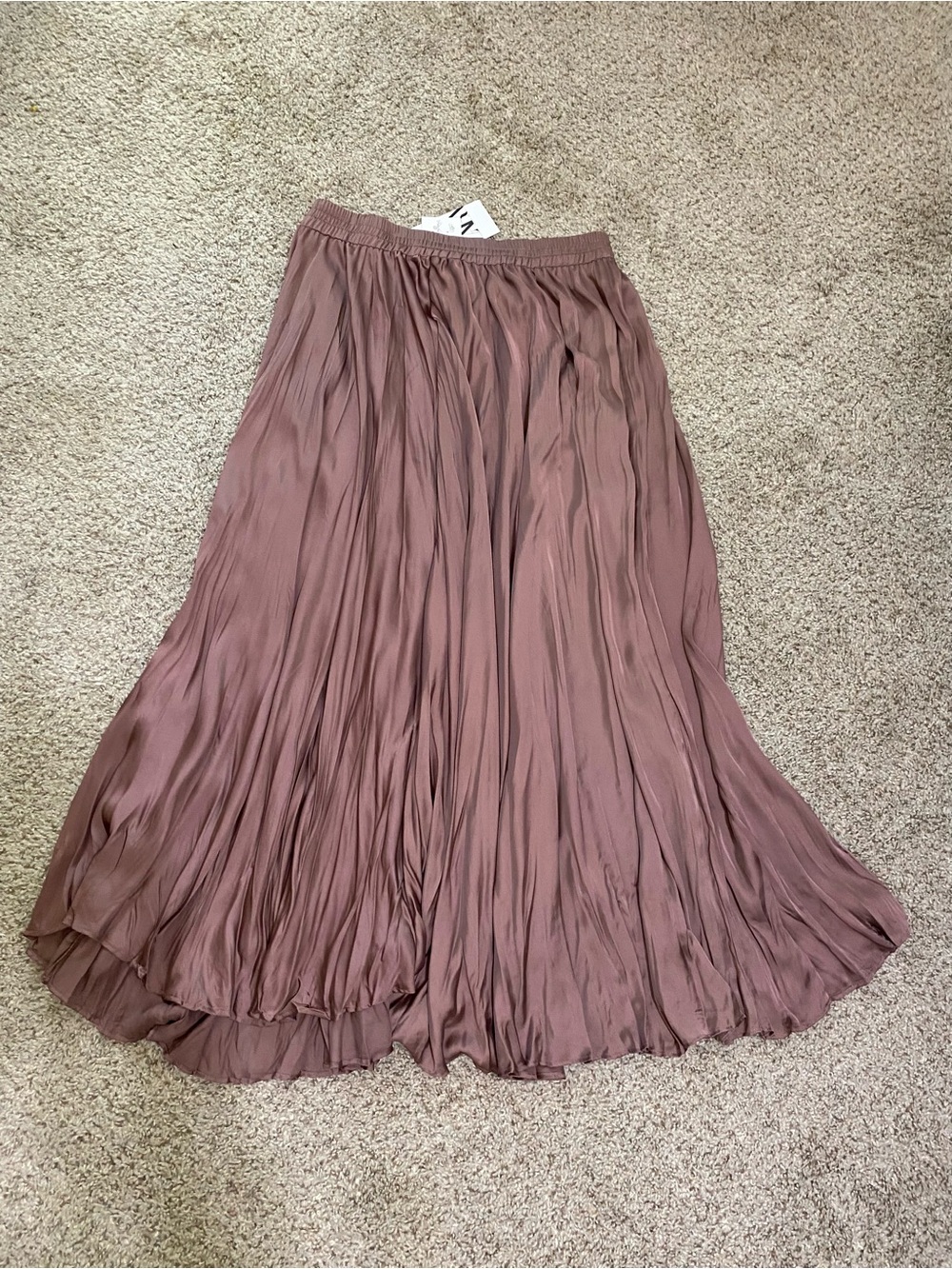 New ZARA SATIN VOLUMINOUS Wrinkle EFFECT DUSTY PINK Large Women’s Maxi MIDI - Picture 7 of 7